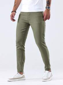 Manfinity Homme Hombres Jeans ajustados unicolor - Verde militar - Ver 3