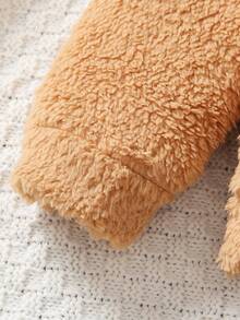 男小童字母刺繡毛絨帽衫&拼接側邊接縫長褲 - 駝色 - 查看 4