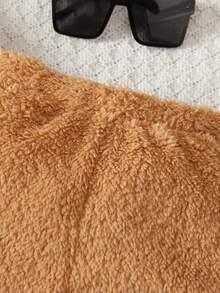 男小童字母刺繡毛絨帽衫&拼接側邊接縫長褲 - 駝色 - 查看 5