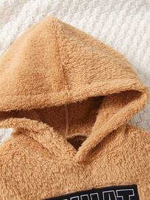 男小童字母刺繡毛絨帽衫&拼接側邊接縫長褲 - 駝色 - 查看 6