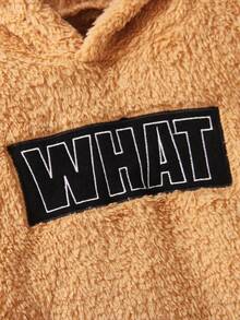 男小童字母刺繡毛絨帽衫&拼接側邊接縫長褲 - 駝色 - 查看 7