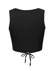 SHEIN Unity Cut Out Tie Front Tank Top - Black - View 2