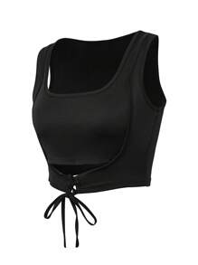 SHEIN Unity Cut Out Tie Front Tank Top - Black - View 3