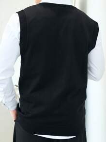 Aesthetic Post Nam Mẫu chữ Áo len vest Không có áo sơ mi - Đen và trắng - Xem 2