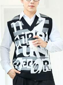Aesthetic Post Nam Mẫu chữ Áo len vest Không có áo sơ mi - Đen và trắng - Xem 4