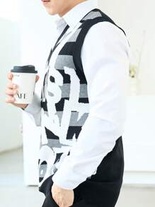 Aesthetic Post Nam Mẫu chữ Áo len vest Không có áo sơ mi - Đen và trắng - Xem 6