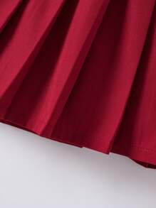 SHEIN 女小童拼接邊荷葉袖POLO衫&百褶半身裙