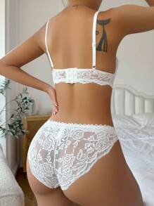 Contrast Lace Sexy Bra & Panty Lingerie Set - White - View 2
