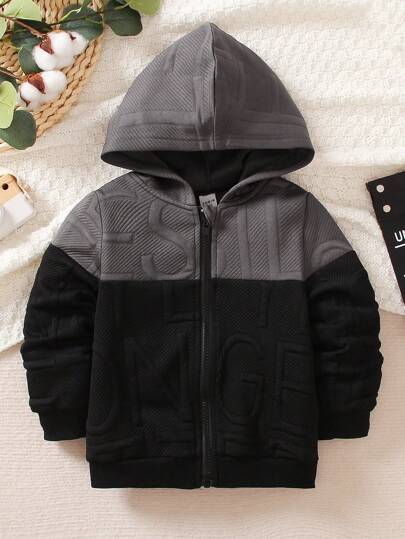 SHEIN 男小童雙色拉鏈開襟連帽夾克