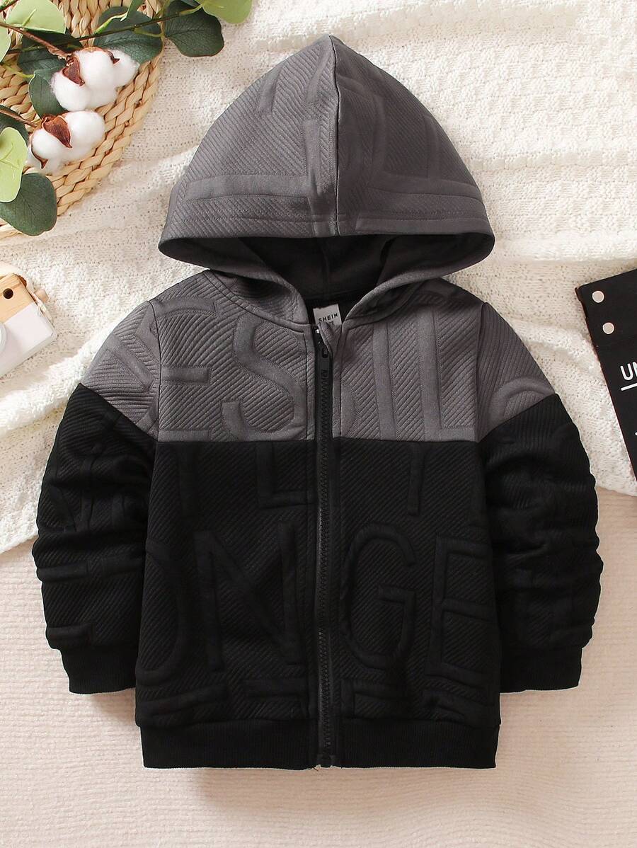 SHEIN 男小童雙色拉鏈開襟連帽夾克