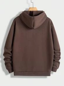 Manfinity RebelGame 男士字母圖案抽繩加絨內裏連帽衫 - 巧克力棕 - 查看 2