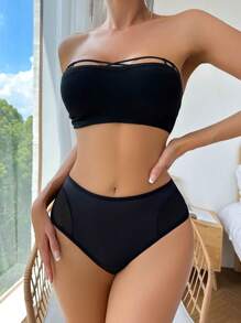 Solid Mesh Insert Sexy Panty Lingerie - Black - View 3