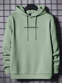 Manfinity RebelGame 男士字母圖案抽繩連帽衫 - 薄荷綠 - 查看 1