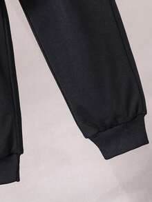 Chico preadolescente Pantalones deportivos con capucha con estampado de letra de color combinado - Negro - Ver 3