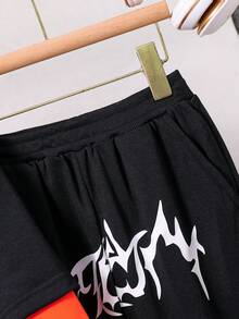 Chico preadolescente Pantalones deportivos con capucha con estampado de letra de color combinado - Negro - Ver 4