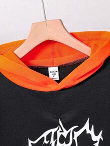 Chico preadolescente Pantalones deportivos con capucha con estampado de letra de color combinado - Negro - Ver 6