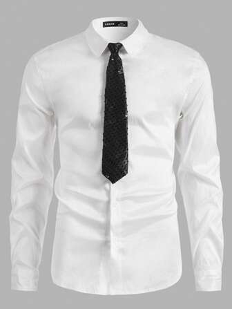Manfinity NiteLyfe Men Solid Button Up Shirt With Necktie