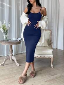 SHEIN Essnce Solid Split Thigh Cami Dress