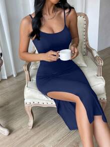 SHEIN Essnce Solid Split Thigh Cami Dress
