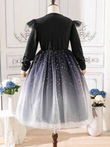 SHEIN 女孩時尚網紗雪花針織裙