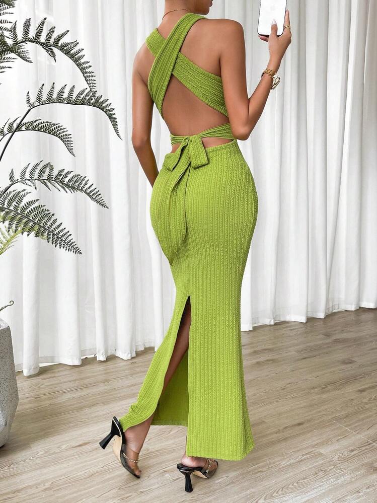 SHEIN Privé セクシー クリスクロス タイバック ハイスプリット