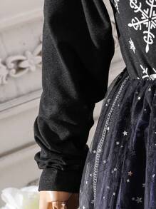 SHEIN 女孩時尚網紗雪花針織裙