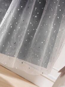 SHEIN 女孩時尚網紗雪花針織裙