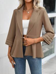 SHEIN Essnce Lapel Neck Single Button Blazer - Brown - View 1