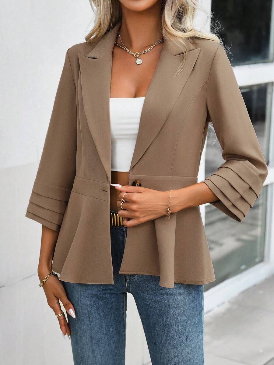SHEIN Essnce Lapel Neck Single Button Blazer - Brown - View 1