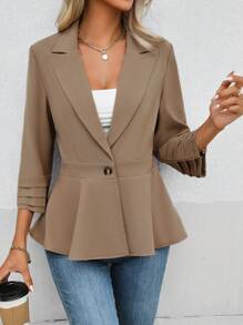 SHEIN Essnce Lapel Neck Single Button Blazer - Brown - View 3
