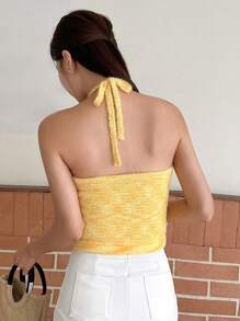 DAZY 椰子樹圖案吊脖針織上衣 - 黃色 - 查看 5