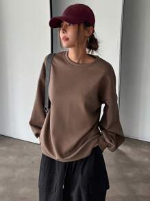 DAZY Heart Cut Out Drop Shoulder Sweatshirt - Khaki - View 3