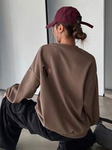 DAZY Heart Cut Out Drop Shoulder Sweatshirt - Khaki - View 4