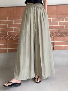 DAZY Chất rắn Túi nghiêng Quần ống rộng - Màu Khaki - Xem 1