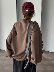 DAZY Heart Cut Out Drop Shoulder Sweatshirt - Khaki - View 5