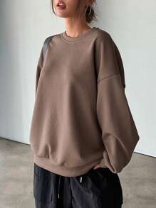 DAZY Heart Cut Out Drop Shoulder Sweatshirt - Khaki - View 6