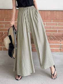 DAZY Chất rắn Túi nghiêng Quần ống rộng - Màu Khaki - Xem 3