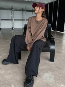 DAZY Heart Cut Out Drop Shoulder Sweatshirt - Khaki - View 8