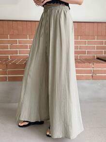 DAZY Chất rắn Túi nghiêng Quần ống rộng - Màu Khaki - Xem 6