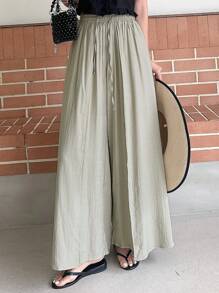 DAZY Chất rắn Túi nghiêng Quần ống rộng - Màu Khaki - Xem 7