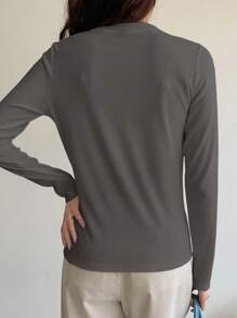 DAZY Camiseta de punto acanalado con botones a la mitad, ropa de otoño