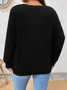 Celure Plus Rhinestone Pearls Beaded Sweatshirt - Black - View 2