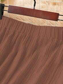 SHEIN Holidaya 大碼素色彈性腰帶喇叭半身裙 - 棕色 - 查看 4