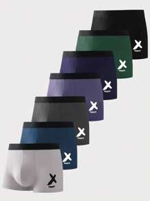 Men 7pcs Slogan Graphic Contrast Tape Boxer Brief - Multicolor - View 1