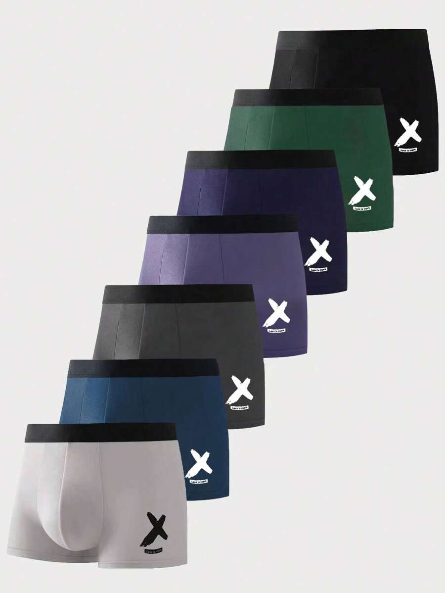 Men 7pcs Slogan Graphic Contrast Tape Boxer Brief - Multicolor - View 1