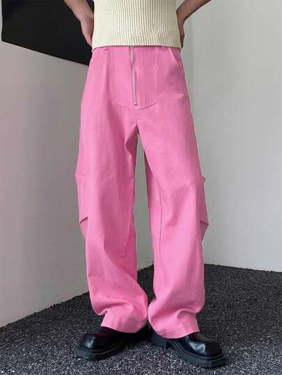 Guys Solid Slant Pocket Straight Leg Pants Without Belt