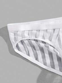 Men Striped Mesh Brief Bridallingerie - White - View 5