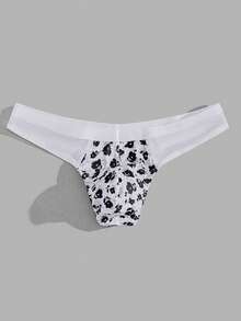 Men Floral Print Thong Sexy Underwear - Black and White - View 3