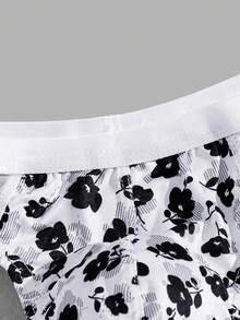 Men Floral Print Thong Sexy Underwear - Black and White - View 4