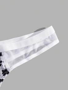 Men Floral Print Thong Sexy Underwear - Black and White - View 5